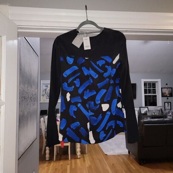 GREY Jason Wu Marine Multi Color Block Print Silk Blouse Top Size 6 - Picture 10 of 16